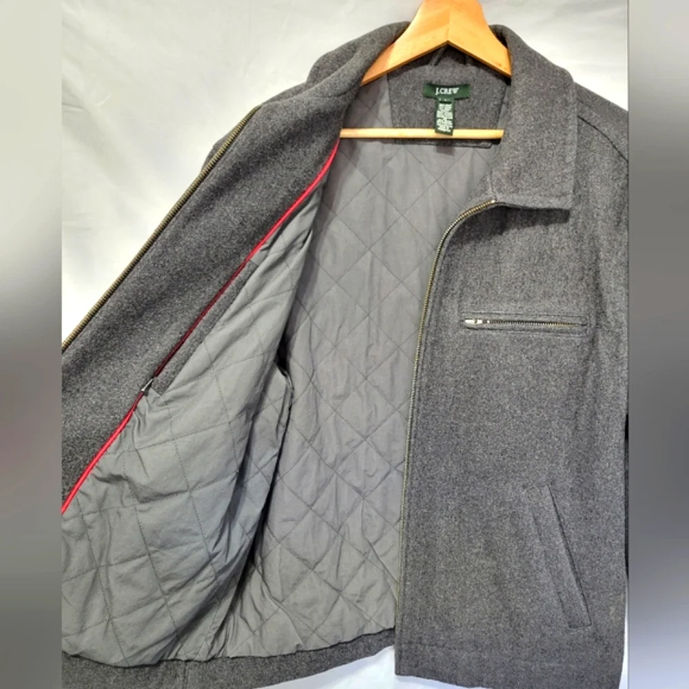 J.Crew wool Charcoal Grey Zip front quilted lined classic biker jacket